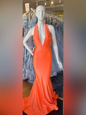 Plunge V-Neck Orange Mermaid Evening Dress